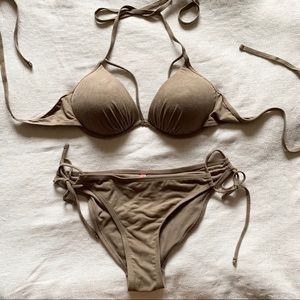 Suede Taupe Gray Triangle Bikini Set